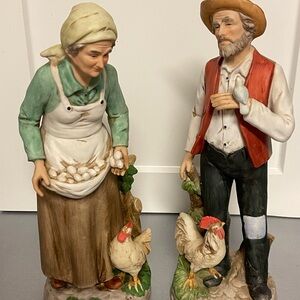 Vintage Farmer and Wife Figurines with Chickens Porcelain Figurines Homco #1434